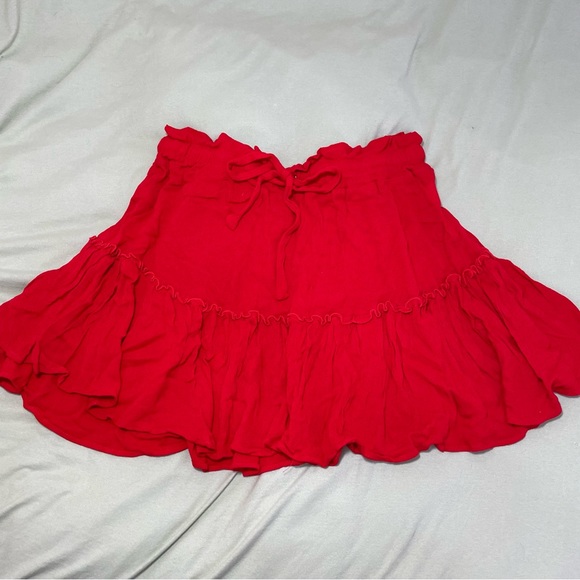 Red Flowy Ruffled Skirt - Picture 3 of 4